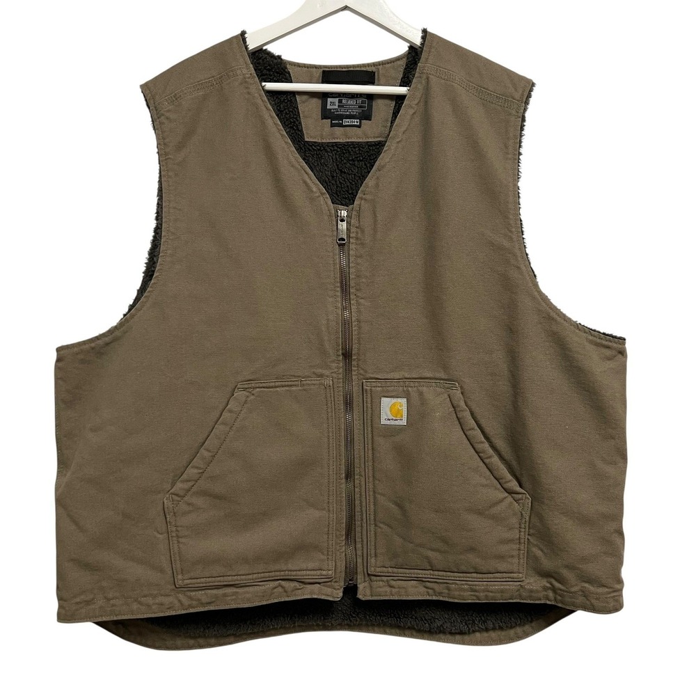 Carhartt Relaxed Fit Vest Mens 2XL Brown Sherpa Lined Duck Canvas Farmhouse